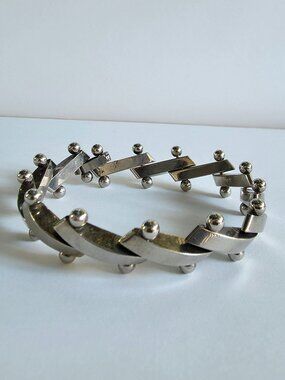 Vintage Silver Modernist Zig Zag Bracelet Marked 925 8 inches | Geometric Mexico